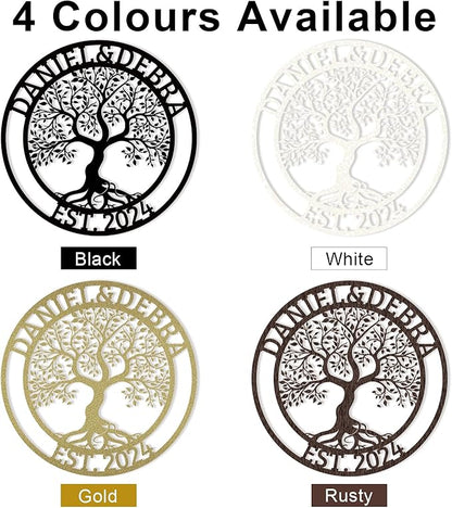 Customized Tree of Life Wall Art, Personalized Last Name Decor, Outdoor Balcony Metal Sign, Monogram Wall Art