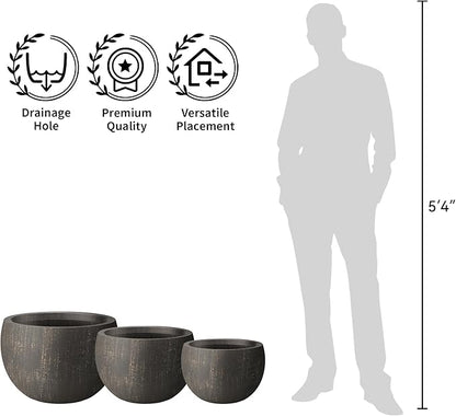 Kante 15.7" Dia Round Concrete Planter, Outdoor/Indoor Large Bowl Plant Pots with Drainage Hole and Rubber Plug for Garden Patio Balcony Home, Oil Rubbed Bronze