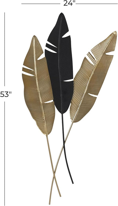 Deco 79 Metal Leaf Wall Decor, 24" x 1" x 53", Gold