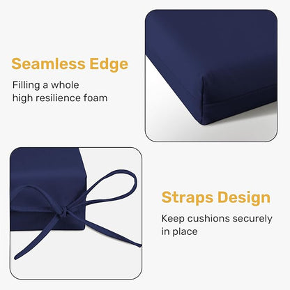 UNIKOME Outdoor Chair Cushions Pack of 4, Water Resistant Patio Cushions with Ties, High Density Sponge Filling Square Corner Seat Cushions for Outdoor Furniture, 18.5"x16"x3", Navy Blue