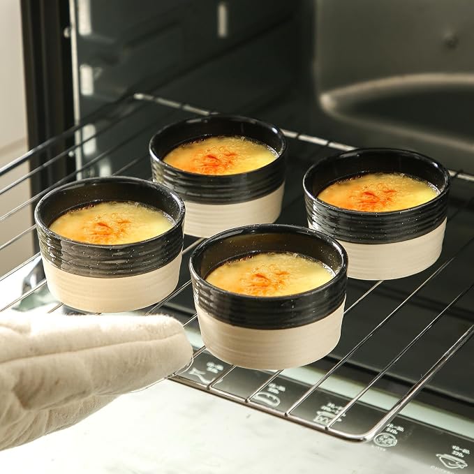 Hasense Porcelain Ramekins Set of 6, 3 Oz Oven Safe Mini Bowls, Black & Ash Gray Ramekins for Creme Brulee, Souffle, Dipping & Desserts, Farmhouse Kitchen