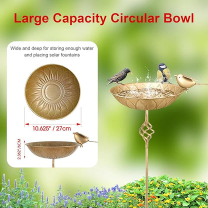 Bird Bath for Outside,Metal Birds Bath Bowl for Outdoors,27.6" H Bird Feeder & Water Feeders with 5 Prongs Base Stake,Vintage Free Standing Garden Patio Lawn Yard Decor