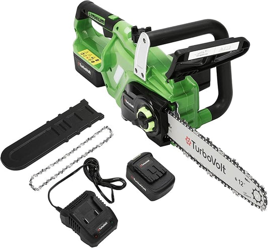 Cordless Chainsaw 12 Inch, 20V Battery Powered Electric Chainsaw with Brushless Motor, 4Ah Battery & Charger, Auto Oiler & Tool-Free Tension for Tree Pruning, Firewood, Trimming, Storm Cleanup