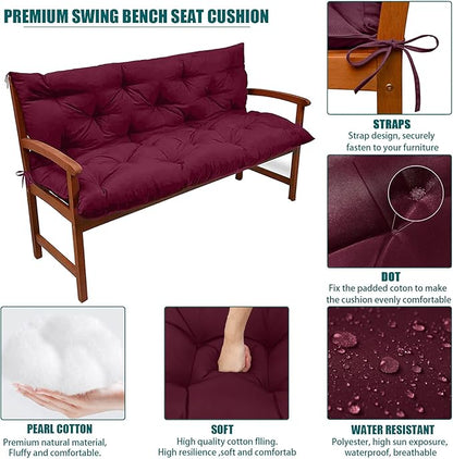 Swing Replacement Seat Cushions, 2-3 Seater Bench Cushions for Outdoor Furnitur with Backrest, Garden Recliner Seat Cushions Waterproof Sofa Pads (Wine Red, 47x40in)