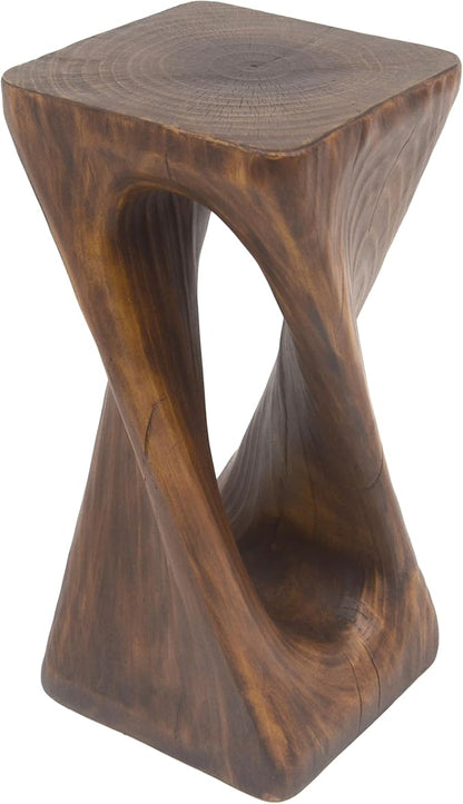 GDFStudio Outdoor Side Table, Twist Shape End Table, Decorative Accent Garden Stool Table, Lightweight Concrete Patio Table with Wood-Like Texture,Sculptural Design for Balcony,Poolside,Antique Brown