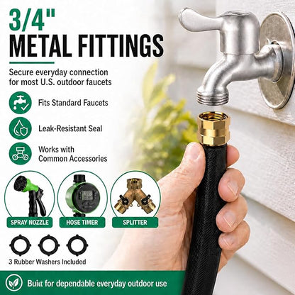 50FT Lightweight Flat Garden Hose for Women & Seniors, Non-Expandable Water Hose with 10-Pattern Spray Nozzle, Easy Storage No-Kink Hose for RV, Patio, Small Backyard, Car Wash & Everyday Watering