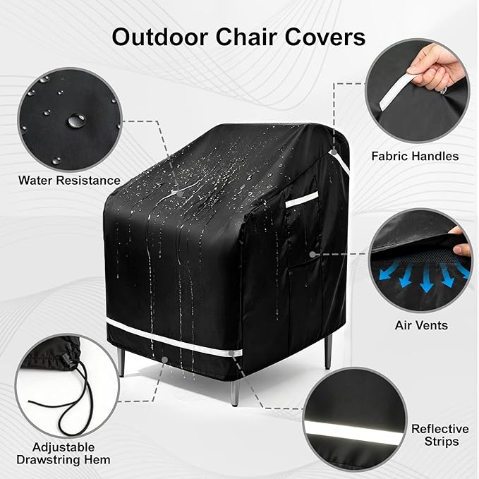 Patio Chair Covers for Outdoor Furniture Waterproof, Heavy Duty Patio Rocking Chair Covers of 2 Pack, 32.5" W x 31.5" D x 30.5" H, Outdoor Lawn Patio Furniture Covers for Lounge Deep Seat, Black