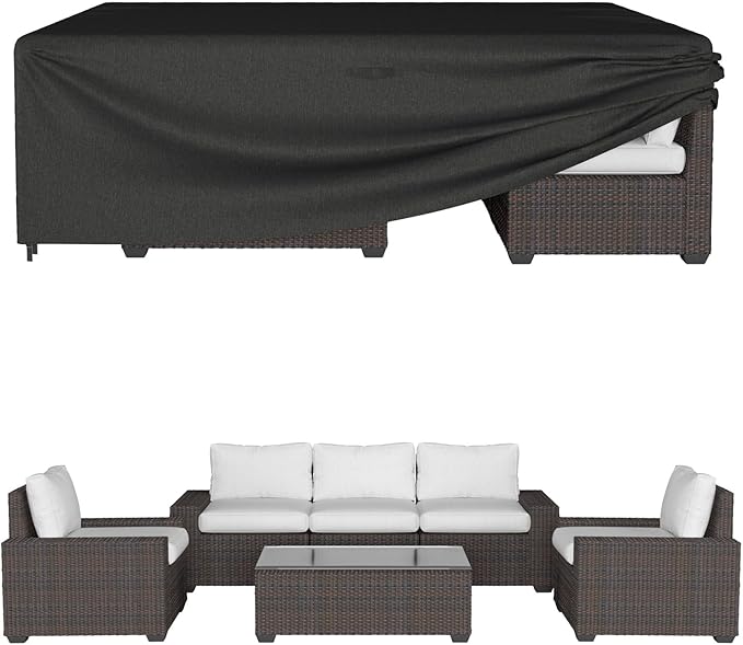 ONBRILL Patio Furniture Set Covers, 108 ×82 ×28 inch Outdoor Furniture Set Covers Waterproof, 600D Heavy Duty Oxford Patio Table Cover with Windproof Buckles for Patio Table and Chair Set, Black