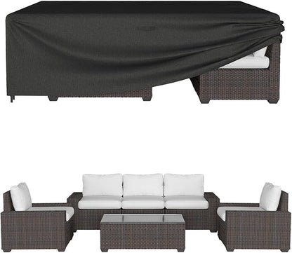 ONBRILL Patio Furniture Set Covers, 108 ×82 ×28 inch Outdoor Furniture Set Covers Waterproof, 600D Heavy Duty Oxford Patio Table Cover with Windproof Buckles for Patio Table and Chair Set, Black