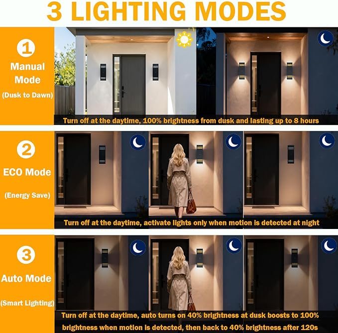 Dusk to Dawn Motion Sensor Porch Light with 3 Lighting Modes, Aluminum Exterior Light Fixtures,25ft Detection Range Waterproof Sconce for Entryway, Patio, Garage,ETL Listed
