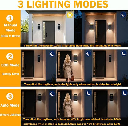 Dusk to Dawn Motion Sensor Porch Light with 3 Lighting Modes, Aluminum Exterior Light Fixtures,25ft Detection Range Waterproof Sconce for Entryway, Patio, Garage,ETL Listed