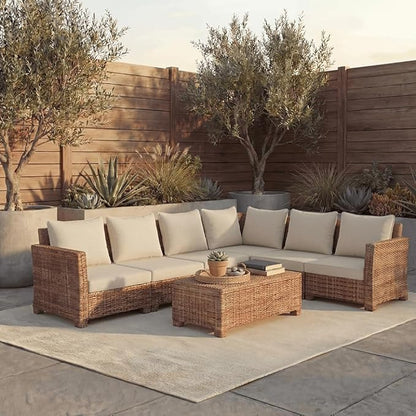 PatioGlow Outdoor Seat Cushion Set, 24" x 24" x 3.5", Set of 2, Water-Resistant & Fadeness Patio Furniture Cushions with Removable Cover & Ties, Thick Deep Seating Pads for Outside Sofa Couch, Khaki