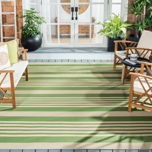 SAFAVIEH Washable Rug Outdoor Courtyard Collection - 9' x 12', Green & Beige, Non-Shedding & Easy Cleaning, Ideal for Patio, Backyard, Mudroom (CY6062-244)