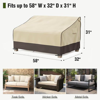 MR.COVER Outdoor Couch Cover Waterproof, Patio Furniture Covers for 2-Seater Couch, Heavy Duty Patio Couch Sofa Covers, Fits up to 58" W x 32" D x 31" H, Moisture-Proof & UV-Protection, Brown & Khaki