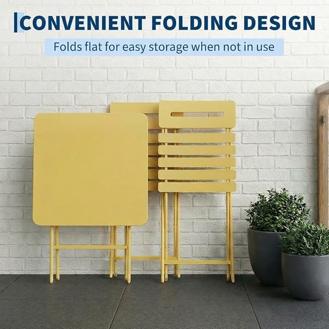 GarveeTech 3-Piece Folding Bistro Set, Heavy Duty Outdoor Patio Furniture with 2 Chairs & 1 Table, Weather-Resistant Steel Frame, No Assembly Required for Garden, Yard, Balcony,Yellow