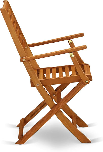 East West Furniture SEBS3CANA 3 Piece Folding Patio Bistro Sets Outdoor Set Contains a Square Acacia Wood Coffee Table and 2 Folding Arm Chairs, 26x26 Inch, Natural Oil