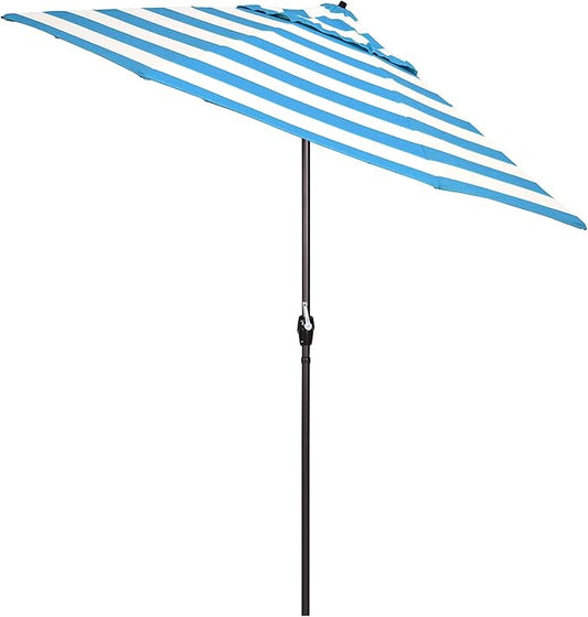 California Umbrella 9' Round Sunbrella Aluminum Outdoor Deck, Pool or Patio Umbrella, Crank Lift, Auto Tilt, Bronze Pole, Cabana Regatta