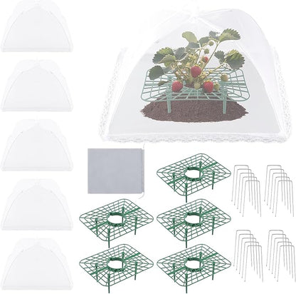 5 Sets Strawberry Supports with Plant Protectors Set, Strawberry Growing Racks Sets with Iron Plant Nails and Storage Bag Strawberry Planting Stand for Garden Vegetables