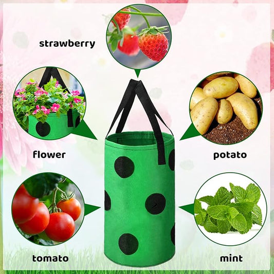 Honeydak Upside Down Tomato Strawberry Grow Bags Hanging Garden Planter Aeration Fabric Grow Bags for Strawberry Tomato Herb Vegetables Outdoor Plants(6 Pack,13 Holes Style)