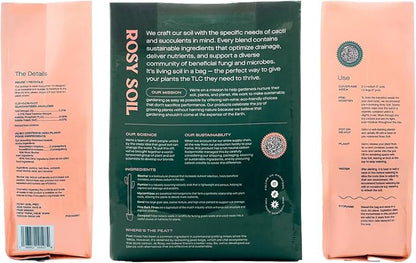 Rosy Soil Cactus & Succulent Potting Mix, 4qt | Organic Succulent Potting Soil, Chunky Fast Draining, Peat-Free, Root Boosting Mix, for AloeVera, Cacti, Indoor Succulents