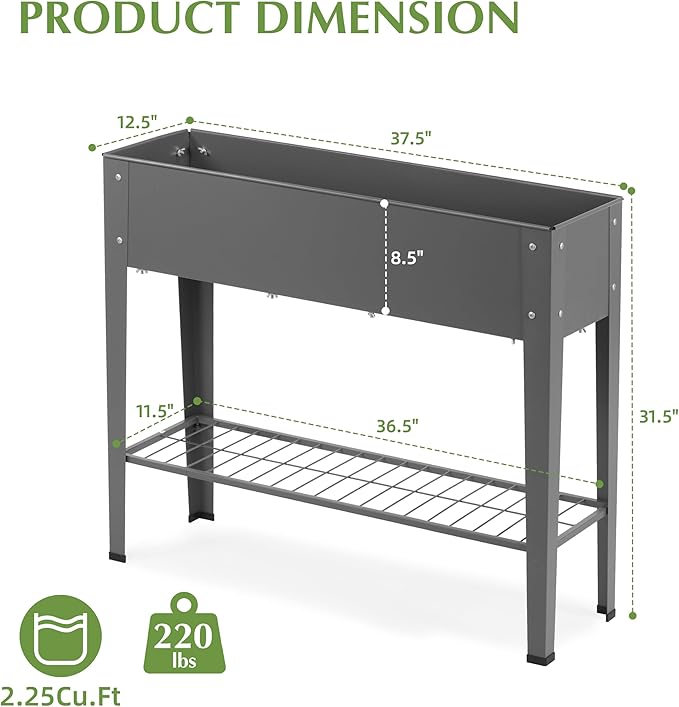 DDK Outdoor Heavy Duty Metal Raised Garden Bed with Legs (Dark Gray)