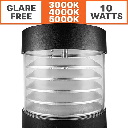 LightingLabs Led Bollard Landscape Lighting 10 Watts 25 Inch 3CCT 3000/4000/5000K 120-277V Outdoor Pathway Light Wired Ideal for Garden, Commercial Driveway Rated IP65 ETL Listed Circular Flat Louvre