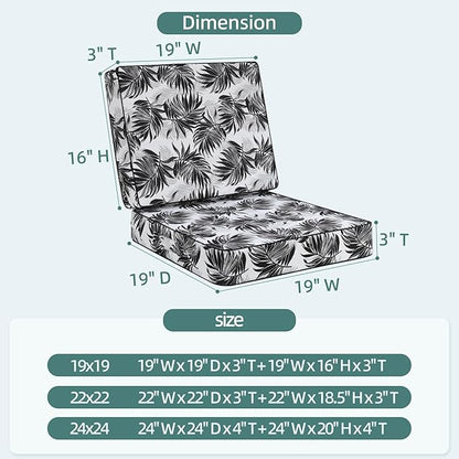 Favoyard Deep Seat Patio Cushion 19 x 19 x 3 in Waterproof Seat & Back Cushion Set with Color Fade Resisitant Pattern, Portable Handle, Attach Straps, Zipper on Removable Cover for Outdoor Furniture