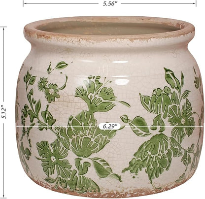 Plant Pots, Ceramic Planters for Indoor Plants, 6.29'' Flower Pots with Drainage, Vase & Planters, Vintage Indoor Plant Pots, Home & Christmas Decor, Gifts for Mom, Classic Green