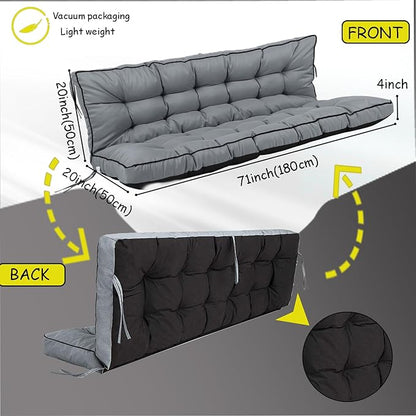 Porch Swing Cushion Three Seat, Waterproof Swing Cushions Replacement with Backrest, Outdoor Garden Furniture Patio 4" Thickened Cushions with Ties (Light Gray, 40 x 71in)