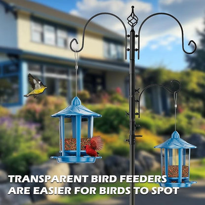 Birdream Bird Feeders for Outdoor Hanging, Assembly Required, 1-Min Easy Setup, Charming Castle Design, Attracting Cardinals Chickadees Goldfinches & Sparrows - Blue