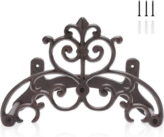 OwnMy Cast Iron Garden Hose Holder Heavy Duty Wall Mount Water Hose Reels Holder, Decorative Water Hose Hanger Garden Hose Storage Organizer Rack for Outdoor Lawn Yard, 11.5"L x 6.3"W x 7.5"H