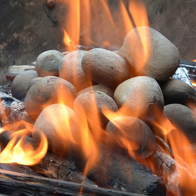 Stanbroil 24pcs Light Weight Ceramic Fiber Pebble Stones for Indoor, Gas Inserts, Ventless, Vent Free, Electric, Outdoor Fireplaces and Fire Pits - Beige