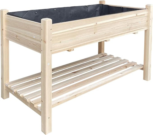 Raised Garden Bed 49.5'' x 23.5'' x 30'' — Fir Wood Elevated Planter with Bottom Storage Shelf, Brown Raised Bed Garden Planters for Vegetables, Herbs & Flowers, Outdoor Patio Balcony