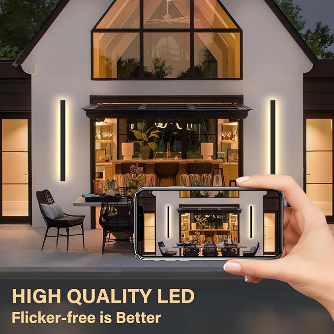 Modern Linear Outdoor Wall Light – 39.4" LED Dimmable IP65 Waterproof with Remote 3000K-6000K Long Wall Lights Fixture Porch Lights Exterior Lighting Fixture for Entrance, Hallway, Patio