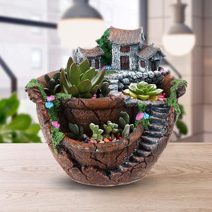 Creative Fairy Garden Flower Pot, Plant Pot, Succulent Plant Flower Pot Rack - Hanging Design Suitable for Home, Office, and Garden Decoration (Orange)