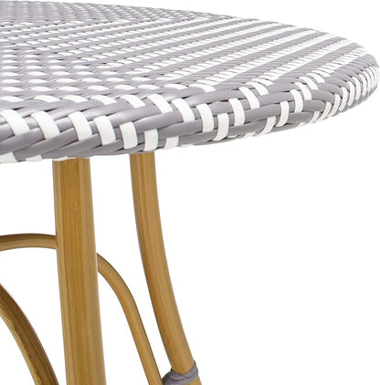 SAFAVIEH PAT4011B Outdoor Collection Kylie Grey and White Rattan Bistro Table