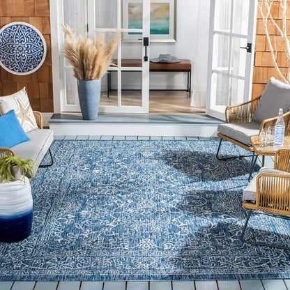 SAFAVIEH Washable Rug Outdoor Courtyard Collection - 9' x 12', Navy & Ivory, Non-Shedding & Easy Cleaning, Ideal for Patio, Backyard, Mudroom (CY8680-36821)