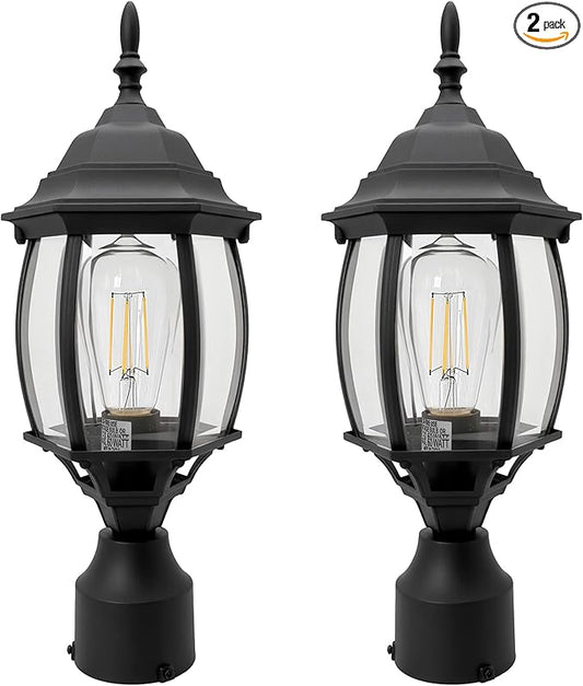 2 Pack Black Outdoor Lamp Post for Patio Pathway, 17inch Black Outdoor Post Light Fixture for House Pier Mount Outside Lighting Exterior Pole Lamp 17” Coach Light