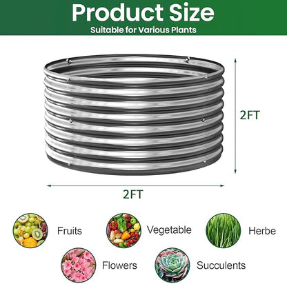 4 Pack Tall 2x2x2FT Round Corrugated Galvanized Steel Raised Garden Bed Outdoor, Metal Above Ground Garden Bed for Vegetables and Flowers, Raised Beds for Gardening