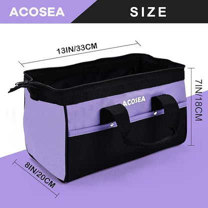 ACOSEA Purple Tool Bag,13 Inch Wide Mouth Open Tool Organizer with 12 Storage Pockets