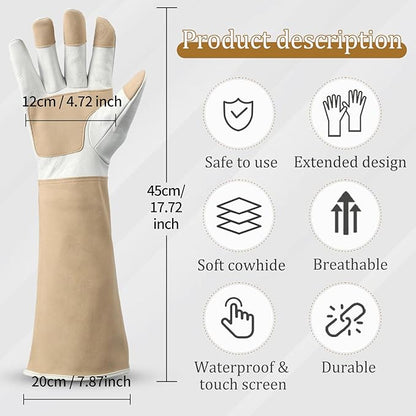 Gardening Gloves Men & Women Long Cowhide Leather Rose Pruning Gloves Breathable & Durable Heavy Duty (L)