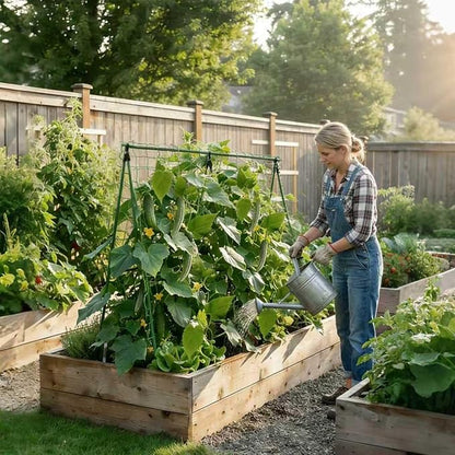Compact A-Frame Plant Trellis for Peas, Beans & Small Climbing Plants - 47'' H x 31.5'' W PE-Coated Galvanized Steel Garden Support with Netting, Ideal for Raised Beds & Container Gardens
