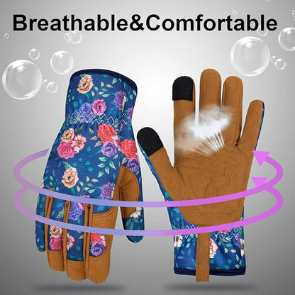 Leather Gardening Gloves for Women Thorn Proof Garden Gloves Touch Screen Working Gloves Gifts,M