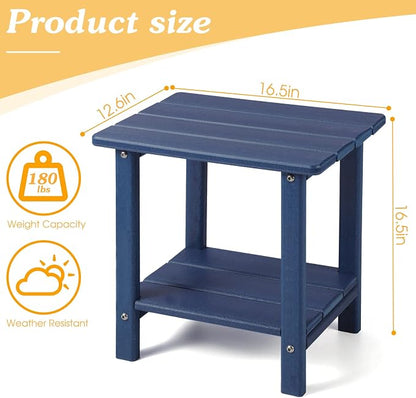 Apolimi Adirondack Outdoor Side Table, 2-Tier Sturdy Patio End Table Weather Resistant, 16.5" Solid Side Table for Patio, Pool, Porch(Navy Blue)