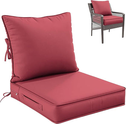 Premium Outdoor Seat Cushion Chair Cushions for Patio Furniture 22 L X 24 W X 4 H Waterproof & Fade Resistant Deep Seat and Backrest Cushion Set with Removable Covers for Chair, Sofa