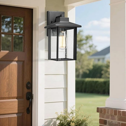 Bestshared Outdoor Wall Lights, Outside Sconce Light, Exterior Lighting Fixture, Outdoor Wall Lantern, Black Porch Lamp with Seeded Glass for Entryway, Garage (Black, 12.4" H)