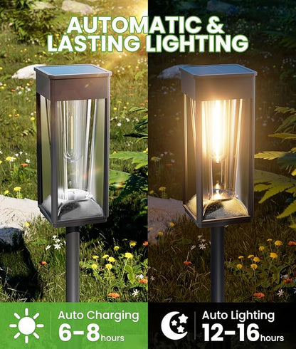 BITPOTT Solar Lights Outdoor Pathway, 4 Pack 2-in-1 Warm&Cool, Bright Solar Path Lights Waterproof IP65, Solar Outside Light Auto On/Off, Long Lasting Light for Yard, Patio, Garden, Landscape Decor