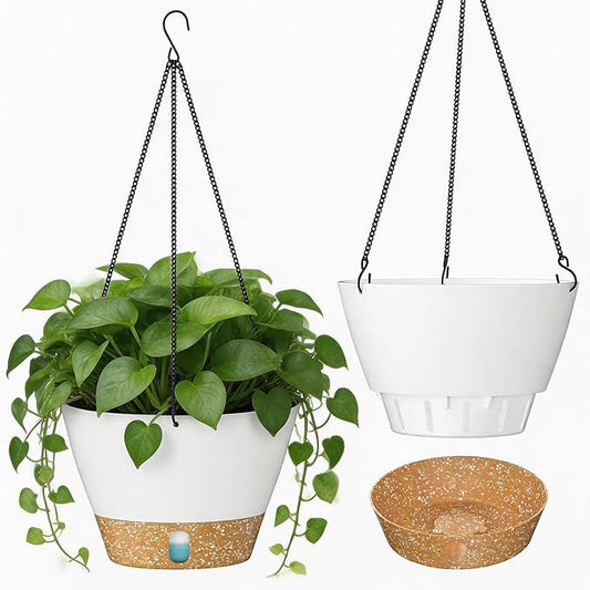 ZMTECH 2 Pack 10 Inch Hanging Planters for Indoor Plants, Modern White Hanging Planter with Visible Water Level Window & Metal Chain, Decorative Plant Hanger Indoor for Spring Balcony Decor