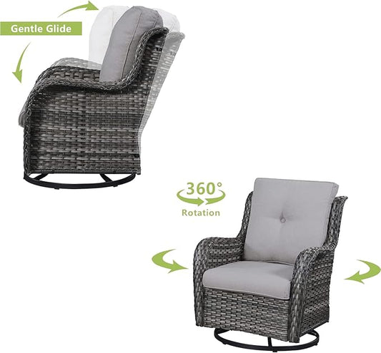 HUMMUH 5 Pieces Outdoor Furniture Patio Furniture Set Wicker Swivel Patio Chairs with 2 Seater Outdoor Sectional Sofa/Patio Loveseat with Ottomans