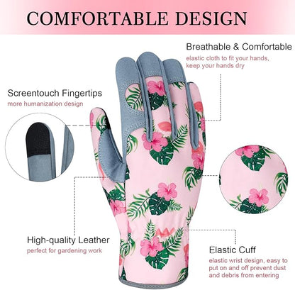 Leather Gardening Gloves for Women Thorn Proof Garden Gloves Touch Screen Working Gloves Gifts,M